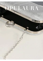 OpulAura Vintage Luxury Shiny Clutch Flashy Ring Clasp Design Fashion Party Handbag Elegant Mini Box Shaped Evening Bag With Chain Suitable For Party Wedding Formal Occasions