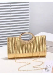 حقيبة سهرة منسدلة للنساء ، مطلية بالترتر والنسيج اللامع ، مزينة بإكسسوارات معدنية ، سلسلة معدنية ، مناسبة للز