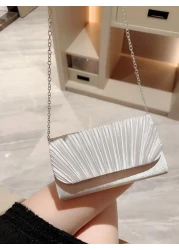Moonlit EveBag Glitter Bling Shiny Glamorous Elegant Exquisite Mini Pleated Flap Design Evening Bag Dinner Bag For Party Girl Woman For Female Perfect For Party Wedding Prom Dinner Banquet For Best Gi