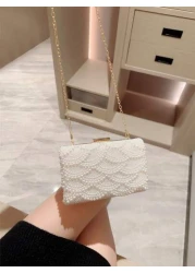 Faux Pearl Decor Box Shaped Chain Crossbody Bag Party Bags Perfect For Party Wedding Prom Dinner Banquet Perfectly Matching With Prom Dresses For Women Prom Accessories Sequin Dress Women Sparkly Dres