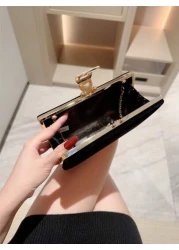 1pc Luxury Velvet Box Shaped Evening Bag Party Bag With Sparkly Crystal Button Decor Suitable For Formal Gown Prom Wedding Banquet Perfect For Party Wedding Prom Dinner Banquet Matching With Holiday P