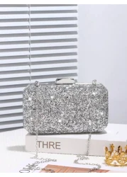 Sparkling Sequin Decorated Women s Evening Bag Shiny Square Clutch With Metal Chain Crossbody Bag Perfect For Weddings Parties Balls Nightclubs Birthday Gifts Valentine s Day Gifts Cosmetic Bag Dress