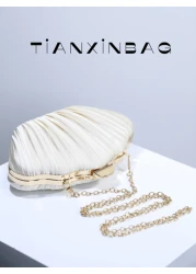 New Fashion High End Party Banquet Seashell Design Clutch Purse Pleated Lady s Hand Held Bag Evening Dress Handbag Formal Event Bag