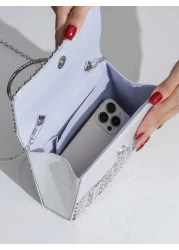 Elegant Silver Sparkling Rhinestone Decor Party Clutch Handbag Crystal Beaded Evening Bag For Women Formal Occasions Perfect For Party Wedding Prom Dinner Banquet Matching With Holiday Party Dress Eve