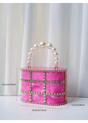 حقيبة سهرة برباط سلسلة ، نمط الخرز المرصع بحجر الراين البني بلون وردي زهري', 'مناسبة للأعراس والمناسبات الفاخر