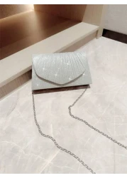 A Glittering Shiny Flip Evening Bag Mini Party Clutch With Pleated Design Envelope Bag With Chain Tready Bride Bag Perfect For Party Wedding Prom Dinner Banquet Matching With Wedding Dress Formal Dres