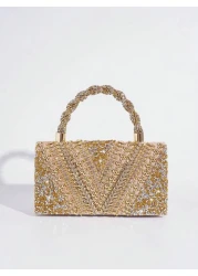 Evening Rhinestone Embellished Decorative Clutch Handbag European And American Style Women s Party Bag Fashionable Evening Bag Glamorous Rhinestone Bag