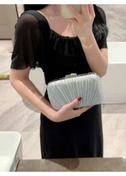 حقيبة مسائية فاخرة من الساتان مطوية بالسلسلة، حقيبة يد مربعة