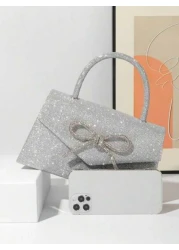 Glitter Bowkont Decorate Purse With Top Handle Evening Bag Black Crossbody Bags Wedding Party Shoulder Bag