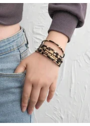 4 قطع طقم مجوهرات نمر للنساء - أقراط معدنية، أساور، قلادة مع علاقة شراشيب، وحقيبة يد - اكسسوارات أنيقة ذات طراز