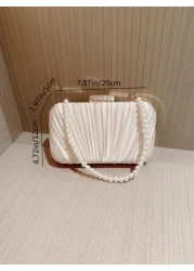 Moonlit EveBag Glamorous Elegant Exquisite Quiet Luxury Sequin Stylish Luxury Shiny Faux Pearl Clutch Box Bag Evening Bag For Wedding For Party Girl Woman Bride Elegant Pearl Clutch Prom Bag