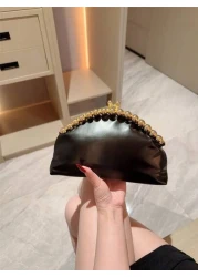 Moonlit Eve Bag 1pc Fashion Metal Sphere Decor Party Handbag European American Style Luxury Leather Clutch Purse Elegant Sophisticated Wedding Gala Bag Suitable For Wedding Prom Formal Events Formal D