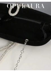 OpulAura Vintage Velvet Box Shaped Evening Clutch Bag Luxury Rhinestone Decorated Formal Party Purse For Holiday Gala Wedding Formal Occasion Black