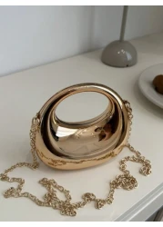 1pc New Avant Garde Metallic Acrylic Crescent Moon Shaped Mini Handbag Glossy Silver And Gold Tone Lunar Crossbody Shoulder Bag With Metallic Chain Fashion Versatile Makeup Cosmetic Earphone Pouch Min