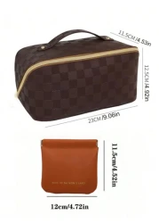 1Pc Travel Makeup Bag PU Waterproof Beauty Storage Box Multi Compartment Toiletries Bag Portable Perfume Storage Box Organizing And Storing Storage Bag Multi Functional Travel Toiletries Bag For Stori