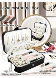 1pc Portable Travel Jewelry Box Fashion Zipper Jewelry Case Mini Ring Box Waterproof PU Leather Storage Bag Jewelry Organizer And Container With Velvet Lining For Rings Earrings Pendants Necklaces Bra