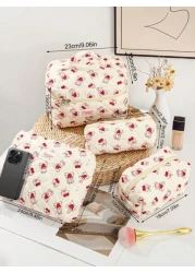 1 Piece Cherry Bear Cosmetic Bag Set Cherry Pattern Multifunctional Makeup Bag Square Large Capacity Makeup Bag Travel Toiletry Bag Aesthetci Toiletry Bag Pencil Case Skincare Bag For Travel Cruises M