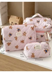 1Pc Set Cute Pink Bear Pattern Large Capacity Multifunctional Cosmetic Bag Makeup Bag Girls Make Up Bag Back To School Wallet Pouch Portable Cosmetics Brush Clutch With Zipper Closure For Lipstick Mom