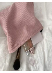 1 Piece Simple Corduroy Makeup Bag Handbag Organizer Pouch Casual Portable Cosmetic Case Summer Travel Vacation Home Bathroom Decor Holiday Makeup Organizer