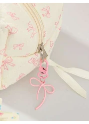 1Piece Quilted Handle Makeup Bag Small Quilted Cosmetic Bag Cute Bow Design Makeup Pouch Makeup Bag Aesthetic Travel Toiletry Bag Organizer Makeup Brushes Storage Bag For Women Bow Pencil Case For Mak
