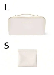 1pc PU Cosmetic Bag Travel Storage Pouch Large Capacity Toiletry Bag Portable Organizer Bag Big Storage Bag For Travel Makeup Organize Belongings Foldable Waterproof Dustproof Suitable For Storing Mak