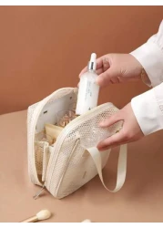 قطعة واحدة حقيبة مستحضرات التجميل للسفر والعطلات، سعة كبيرة من النايلون الشبكي، حقيبة مستحضرات تجميل متعددة