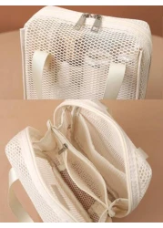 1pc Large Capacity Ivory Mesh Makeup Bag Portable Travel Toiletry Bag Multi Functional Storage Pouch Zipper Bag Travel Bag For Cosmetics Skincare Phones Jewelry And Small Items Gift Vacation Multiple