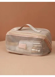 1pc Large Capacity Breathable Mesh Makeup Bag Summer Travel Toiletry Bag Multi Functional Cosmetic Storage Bag Multi Layer Makeup Brush Organizer Beach Bag Tote Bag Travel Bag Mother s Day Gift Birthd