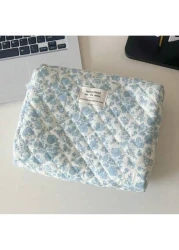 1 3pcs Blue Begonia Flower Makeup Bag Large Capacity Portable Organizer Pouch Multi Functional Handbag Cosmetic Storage Bag Toiletry Bag For Women Men With Handle Compartments For Home School Dorm Tra