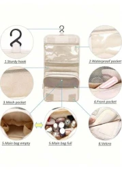 1pc Travel Make Up Bag Waterproof Toiletry Bag Beauty Storage Bag Portable Cosmetics Bag Multi Functional Makeup Hanging Bag Travel Storage Bag Travel Makeup Bag Hand Held Zipper Bag Mesh Bag Travel B