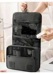 حقيبة سفر متعددة الوظائف، حقيبة تجميل معلقة، سعة كبيرة، محمولة، حامل فرشاة مستحضرات التجميل مضاد للماء، عناص