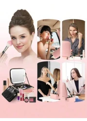 Travel Makeup Bag With Mirror Of LED Lighted Makeup Train Case With Adjustable Dividers Makeup Case With Mirror For Travel Storage Bag Makeup Bag Cosmetic Bag Vacation Organizer Large Capacity Makeup