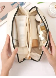 Large Capacity Spacious Double Layer Makeup Bag Cosmetic Organizer Bag PU Leather Waterproof Makeup Pouch Lightweight Toiletry Bag With Compartments Big Capacity Travel Makeup Storage Bag Multi Functi