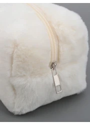 1pc Plush Cosmetic Bag Large Capacity Storage Bag Travel Portable Pencil Case Zipper Toiletry Bag Gift For Girls Women Back To School