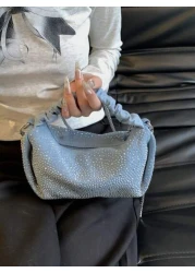 Glamorous Fashionable Solid Color Metal Chain With Rhinestone Decor Ruched Bag Perfect For Party Wedding Prom Dinner Banquet Matching With Wedding Dress Formal Dresses Prom Dress Birthday Dress Suitab