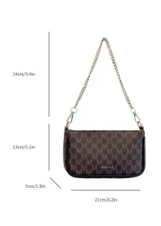 In 2024 The New Fashion Classic Joker Pu Waterproof Fabric Letter Pattern Printing Design Metal Chain Decoration Design Baguette Bag Shoulder Bag Is Suitable For Shopping