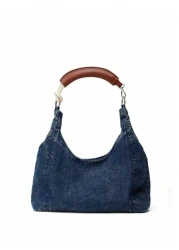 Niche High End Denim Tote Bag New Versatile Large Capacity Distinctive Handle Design Underarm Shoulder Bag Suitable For Going Out Dating Commuting Work Office Daily Use