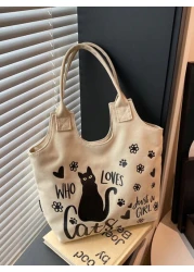 حقيبة نسائية جديدة عصرية كاجوال للذراع ، حقيبة يد كبيرة السعة ، طبعات قطط ، حقيبة كتف نسائية ، مصنوعة من قماش