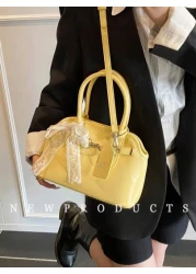 low tea 1 حقيبة كتف ذات طراز رجعي للنساء، من مواد البولي يوريثان ذات لون واحد، تصميم مقبض مزدوج، ذات إغلاق بcremallera،