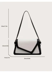 1pc Fashionable Color Block Crocodile Pattern Diamond Checkered Flap Zipper Vintage Simple Shoulder Bag Ideal For Daily Use