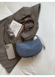 Light Blue Denim Rhinestone Decor Underarm Women Shoulder Bag Fashionable Versatile For Work Dating Casual Spring Summer