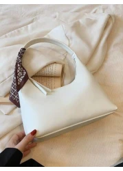 حقيبة كتف تحت الذراع بيج موحدة اللون مع وشاح متضمن، قطعة واحدة