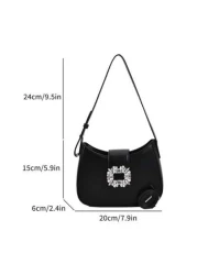 Shoulder Bag With Rhinestone Decorative Armpit Bag Versatile And Fashionable Rhinestone Glitter Saddle Underarm Bag PU Leather Textured Bag Purse Fashion Versatile Bag