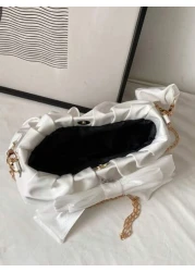 Lightweight Business Casual Bow Decor Ruched Bag For Teen Girls Women College Students Rookies White Collar Workers Perfect For Office College Work Business Commute Outdoors Travel Outings Perfect Val