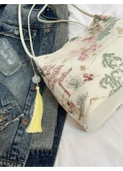 Bohemian Embroidered Women s Handbag Large Capacity Shoulder Bag Chinese Style Large Capacity Canvas Storage With Landscape Retro Pattern Multi Functional Commuter Bag Essential For Daily Work Travel