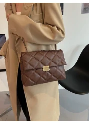 Waterproof Lightweight Business Casual Geometric Quilted Flap Chain Square Bag Vintage For Teen Girls Women College Students Rookies White collar Workers Perfect for Office College Work Business Commu