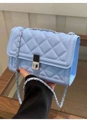 Fashion Solid Color Quilted Square Chain Shoulder Bag Versatile Flap Banquet Evening Bag New Lightweight Handbag Purse Daily Commuting Messenger Bag For White Collar And Student Casual Mobile Phone Co