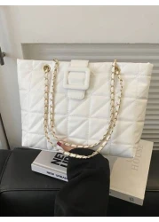 Elegant Solid Color Quilted Zipper Chain Shoulder Bag Fashion