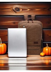 1pc Fashionable Canvas Backpack With Large Capacity And Multiple Pockets Wear Resistant Leather Handle Suitable Students Outdoor Travel Business Trip Laptop Backpack Commute Book Bag School Bag Portab