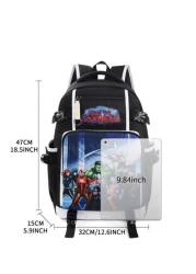 Marvel Graphic Print Oxford Cloth Backpack Minimalist Letter Design Large Capacity Laptop Bag Travel Bag Adjustable Shoulder Strap Multiple Compartments Suitable For Students Summer
